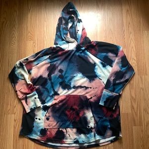 Tie-Dye Hooded Pullover Sweatshirt - Blue, Black & Red